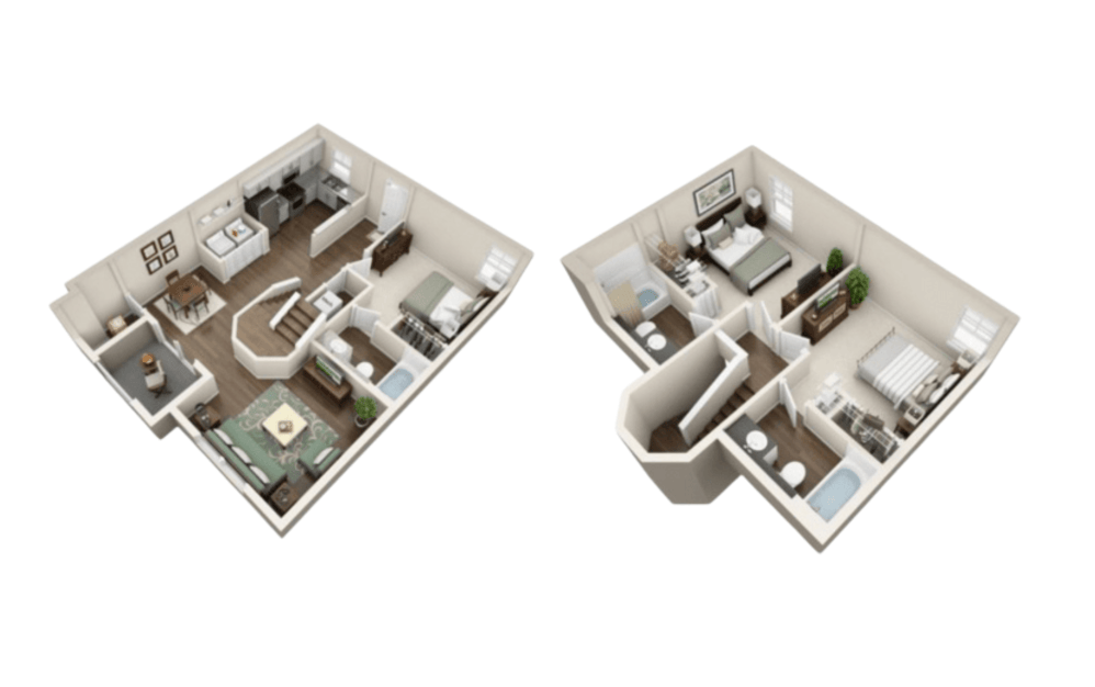 C3E - 3 bedroom floorplan layout with 3 bathrooms and 1403 square feet