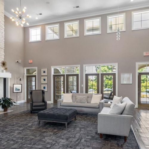 a living room with a fireplace