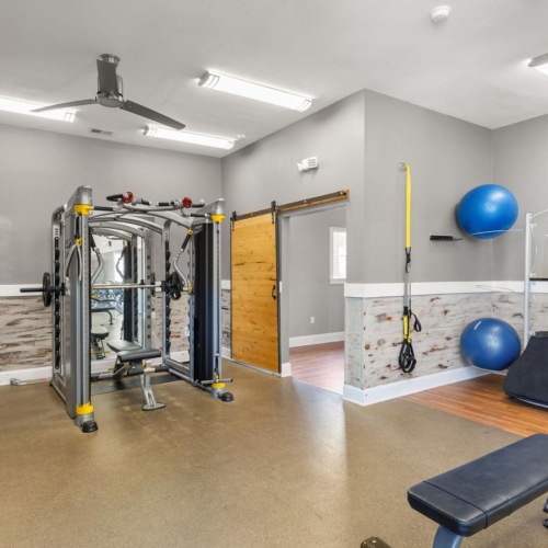 a gym with exercise equipment